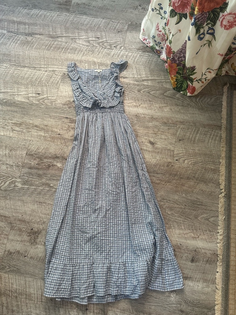 Max Studio Blue Gingham Ruffle Maxi Dress